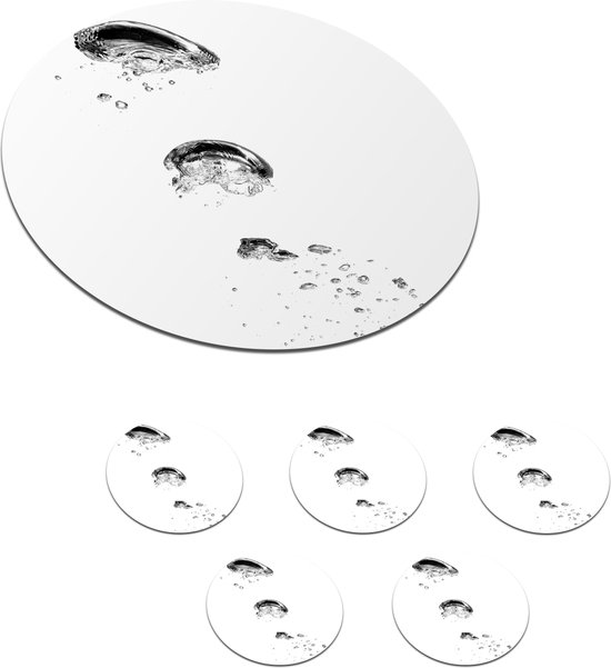Onderzetters voor glazen - Grote luchtbellen in het water - zwart wit - 10x10 cm - 6 stuks