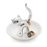 Balvi ringhouder kat op schaaltje Gatto wit met zilver