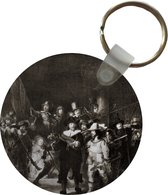 Sleutelhanger - De Nachtwacht in zwart-wit - Schilderij van Rembrandt van Rijn - Plastic - Rond - Uitdeelcadeautjes