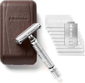 Everygoods Scheermesjes In Handgemaakte Lederen Etui - Super Cadeau-Idee [10 Astra Platinum Mes] Natscheerapparaat Set In Premium Kwaliteit Incl. Spiegel - Keuze Uit 6 Kleurvarianten