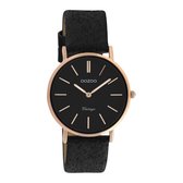 OOZOO Vintage series - Rosé gouden horloge met zwarte leren band - C20159 - Ø32