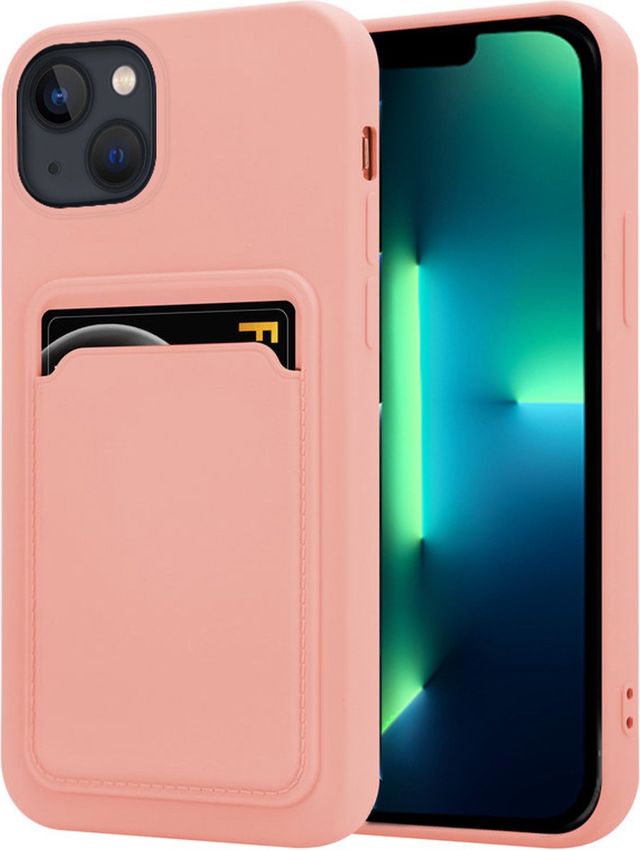 ShieldCase geschikt voor Apple iPhone 13 Pro Max siliconen hoesje met pasjeshouder - roze - Siliconen hoesje - Shockproof case hoesje pashouder - Backcover case pasjeshouder