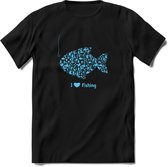 I Love Fishing - Vissen T-Shirt | Blauw | Grappig Verjaardag Vis Hobby Cadeau Shirt | Dames - Heren - Unisex | Tshirt Hengelsport Kleding Kado - Zwart - XXL