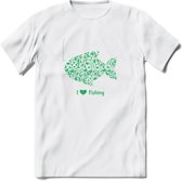 I Love Fishing - Vissen T-Shirt | Groen | Grappig Verjaardag Vis Hobby Cadeau Shirt | Dames - Heren - Unisex | Tshirt Hengelsport Kleding Kado - Wit - XL