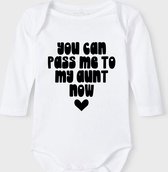 Baby Rompertje met tekst 'You can pass me to aunt now' | Lange mouw l | wit zwart | maat 62/68 | cadeau | Kraamcadeau | Kraamkado