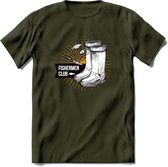 Fishing Boots - Vissen T-Shirt | Grappig Verjaardag Vis Hobby Cadeau Shirt | Dames - Heren - Unisex | Tshirt Hengelsport Kleding Kado - Leger Groen - M