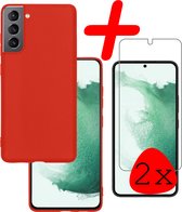 Hoes Geschikt voor Samsung S22 Plus Hoesje Siliconen Back Cover Case Met 2x Screenprotector - Hoesje Geschikt voor Samsung Galaxy S22 Plus Hoes Cover Hoesje - Rood