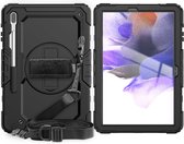 Geschikt Voor: Samsung Tab S7+ 12.4 T970 / Samsung Galaxy Tab S7 FE 12.4 Tablet Kids case - Armor Case - Schermbeschermer - ShockProof - Handstrap - met Schouderband - Zwart / Zwar