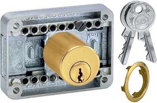 Cilindermechanisme met messing cilinder, twee sleutels en een ring