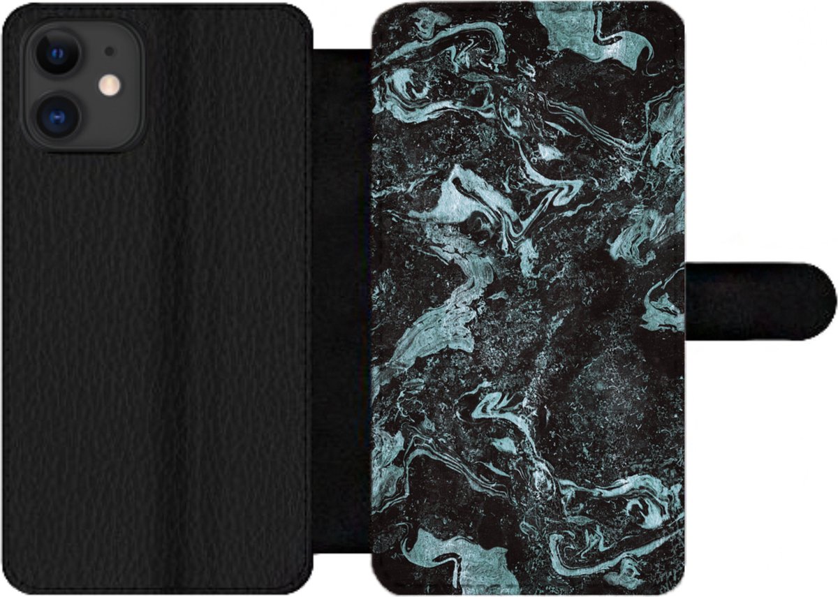 Telefoonhoesje Geschikt voor iPhone 12 Pro Max telefoonhoesje - Natuursteen - Blauw - Steen - Met vakjes - Wallet case met magneetsluiting