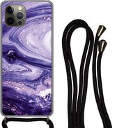 Cordon de téléphone - Chaîne de téléphone - Coque avec cordon iPhone 12 Pro - Marbre - Natuursteen - Paillettes - Siliconen - Bandoulière - Coque de téléphone avec cordon