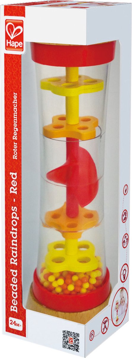 Hape Regenmaker Rood - Houten Rammelaar en Sensorisch Babyspeelgoed vanaf 0 Maanden — afbeelding 14
