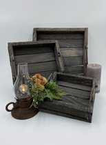 Dienblad vierkant set van 3 handvat hout bruin 20x20 25x25 30x30 cm | 65499 | Home Sweet Home | Stoer & Sober Woonstijl