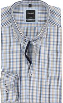 OLYMP Luxor modern fit overhemd - mouwlengte 7 - wit met blauw en bruin geruit (contrast) - Strijkvrij - Boordmaat: 40