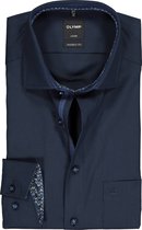 OLYMP Luxor modern fit overhemd - mouwlengte 7 - donkerblauw poplin (contrast) - Strijkvrij - Boordmaat: 40