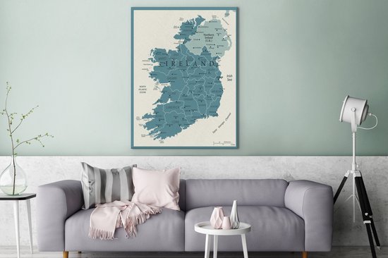 Tableau sur toile Carte bleue de l'Irlande - 90x120 cm - Décoration murale