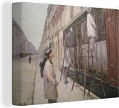Canvas Schilderij Schilders van een winkelpui - Schilderij van Gustave Caillebotte - 40x30 cm - Wanddecoratie
