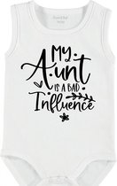 Baby Rompertje met tekst 'My aunt is bad influence' | mouwloos l | wit zwart | maat 50/56 | cadeau | Kraamcadeau | Kraamkado