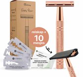 Bamboozy Safety Razor + 10 Scheermesjes + Reiskapje Aluminium Rose Gold Goud Unisex voor Vrouwen Scheermes