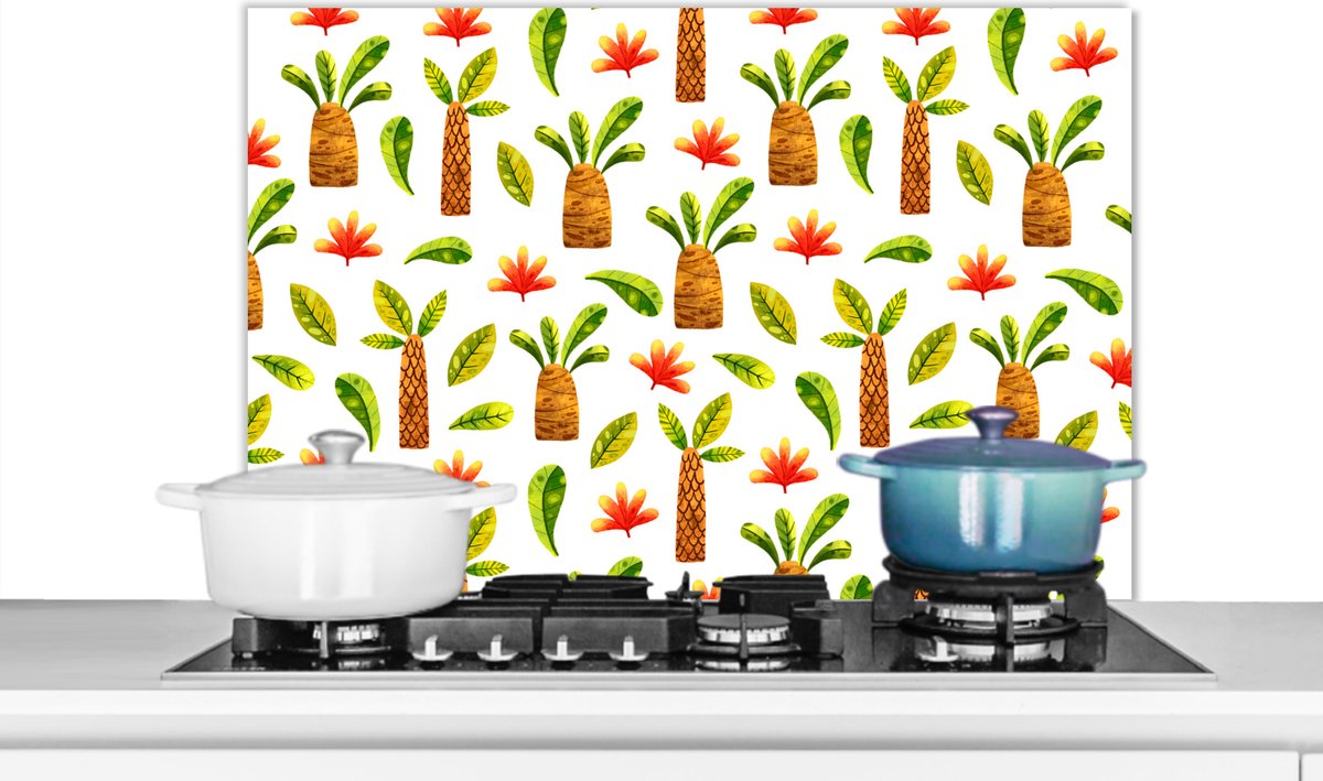 KitchenYeah Spatscherm keuken 90x60 cm Kookplaat achterwand Jungle Bladeren Patronen Muurbeschermer Spatwand fornuis Hoogwaardig aluminium