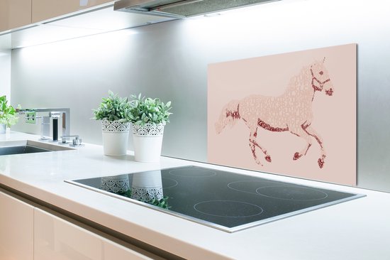 Spatscherm keuken 70x50 cm - Kookplaat achterwand Paard - Letters - Roze - Meisjes - Kinderen - Meiden - Muurbeschermer - Spatwand fornuis - Hoogwaardig aluminium