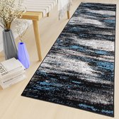 Tapiso Maya Loper Vloerkleed Grijs Zwart Blauw Gang Modern Woonkamer Gang Maat- 120x900