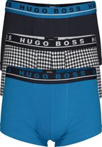 HUGO BOSS trunk (3-pack) - heren boxers kort - zwart - kobalt en zwart met wit geruit -  Maat: M