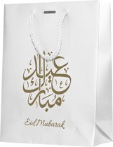 Ramadan decoratie: Cadeautas - Eid Mubarak wit/goud