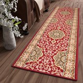 Tapiso Bali PP Tapijtloper Rood Beige Gebloemd Gang Woonkamer Vloerkleed Maat- 80x1400