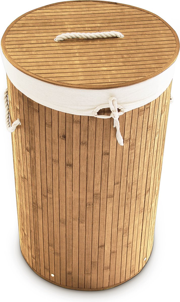 Relaxdays 1x panier à linge bambou - panier à linge avec couvercle - 70  litres - rond