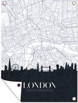 Tuinschilderij Kaart - Londen - Skyline - Zwart - Wit - 60x80 cm - Tuinposter - Tuindoek - Buitenposter