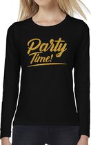 Party time longsleeve zwart met gouden glitter tekst dames  - Glitter en Glamour goud party kleding shirt met lange mouwen XL