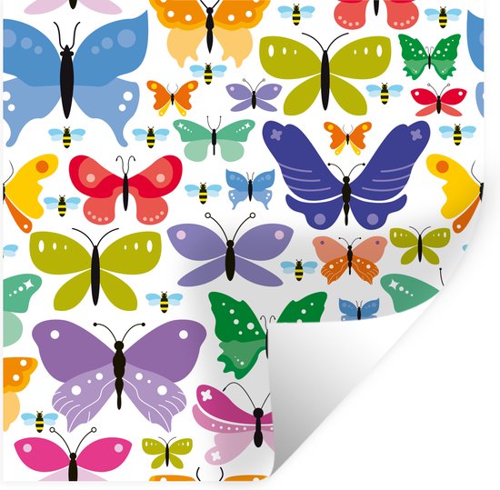 Muurstickers - Sticker Folie - Een kleurrijke illustratie van vlinders - 80x80 cm - Plakfolie - Muurstickers Kinderkamer - Zelfklevend Behang - Zelfklevend behangpapier - Stickerfolie