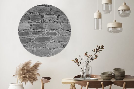 WallCircle - Cercle Mural - Cercle Mural - Mur - Pierre - Antique - Zwart - Wit - Aluminium - Dibond - 120x120 cm - Intérieur et Extérieur XXL
