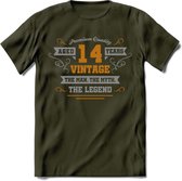 14 Jaar Legend T-Shirt | Goud - Zilver | Grappig Verjaardag Cadeau | Dames - Heren | - Leger Groen - XL