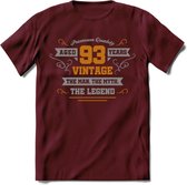 93 Jaar Legend T-Shirt | Goud - Zilver | Grappig Verjaardag Cadeau | Dames - Heren | - Burgundy - XXL