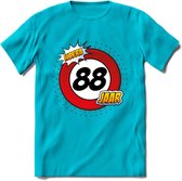 88 Jaar Hoera Verkeersbord T-Shirt | Grappig Verjaardag Cadeau | Dames - Heren | - Blauw - L