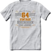 64 Jaar Legend T-Shirt | Goud - Zilver | Grappig Verjaardag Cadeau | Dames - Heren | - Licht Grijs - Gemaleerd - S