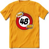 48 Jaar Hoera Verkeersbord T-Shirt | Grappig Verjaardag Cadeau | Dames - Heren | - Geel - M