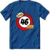 46 Jaar Hoera Verkeersbord T-Shirt | Grappig Verjaardag Cadeau | Dames - Heren | - Donker Blauw - XL