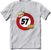 57 Jaar Hoera Verkeersbord T-Shirt | Grappig Verjaardag Cadeau | Dames - Heren | - Licht Grijs - Gemaleerd - S