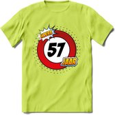 57 Jaar Hoera Verkeersbord T-Shirt | Grappig Verjaardag Cadeau | Dames - Heren | - Groen - 3XL