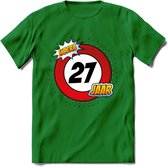 27 Jaar Hoera Verkeersbord T-Shirt | Grappig Verjaardag Cadeau | Dames - Heren | - Donker Groen - M