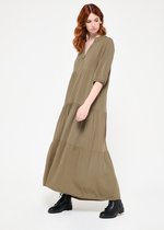 LOLALIZA Lange jurk met halflange mouwen - Khaki - Maat M