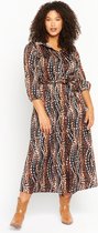 LOLALIZA Lange hemd jurk met split en print - Bruin - Maat 40
