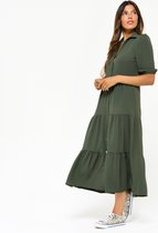LOLALIZA Lange hemd jurk met korte mouwen - Khaki - Maat 42
