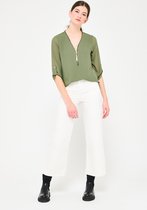 LOLALIZA Blouse met driekwartsmouw en rits - Khaki - Maat 44