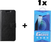 Samsung Galaxy A01 Telefoonhoesje - Bookcase - Ruimte voor 3 pasjes - Kunstleer - met 1x Tempered Screenprotector - SAFRANT1 - Zwart
