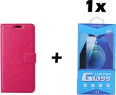 Samsung Galaxy A50 Telefoonhoesje - Bookcase - Ruimte voor 3 pasjes - Kunstleer - met 1x Tempered Screenprotector - SAFRANT1 - Roze