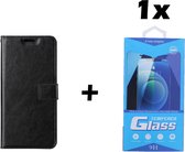 iPhone 12 / 12 Pro Telefoonhoesje - Bookcase - Ruimte voor 3 pasjes - Kunstleer - met 1x Tempered Screenprotector - SAFRANT1 - Zwart